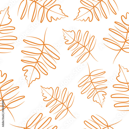 seamless pattern with an icon of a yellow autumn leaf in brown color in line art style, for logos, printing or various designs
