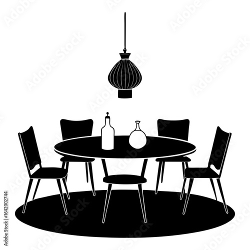 Dining room interior silhouette vector illustration