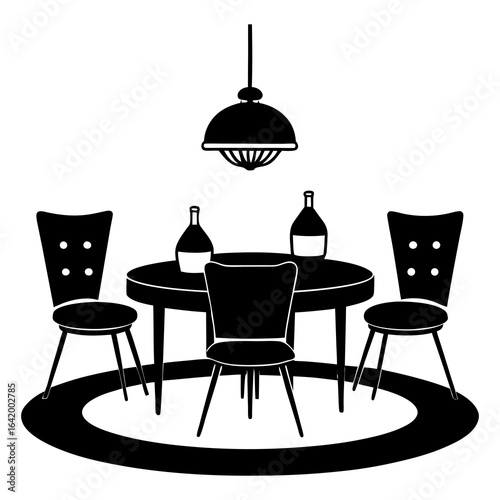 Dining room interior silhouette vector illustration