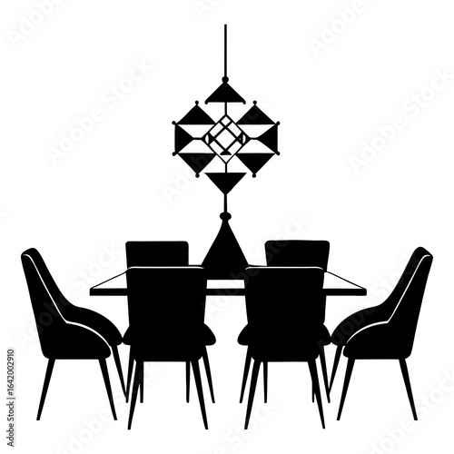 Dining room interior silhouette vector illustration