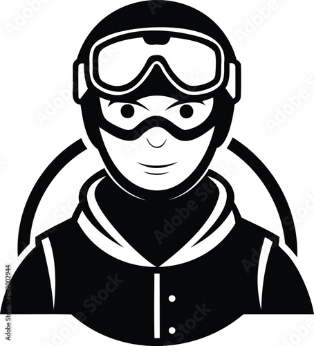 Vector art of skydiver with helmet and goggles isolated on white background, a vector illustration of extreme sport and adventure for skydiving and parachuting