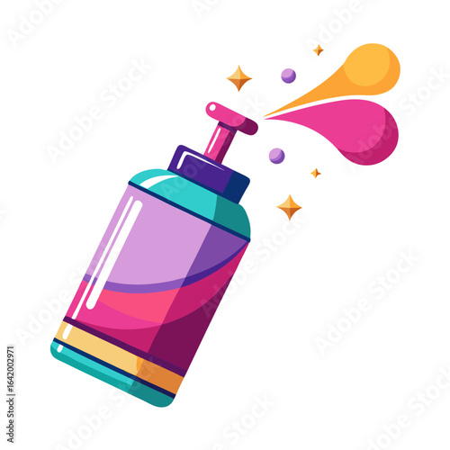 Stylized Perfume Spray Bottle with Mist and Sparkles on White Background