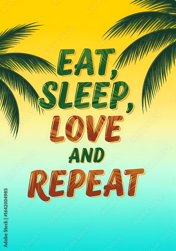 Obraz premium Tropical theme motivational poster with palm leaves and inspirational text 