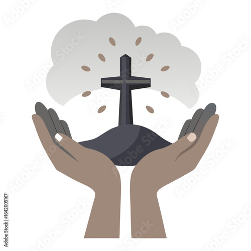 Minimalist Hands Holding Ashes Cross Symbol for Ash Wednesday