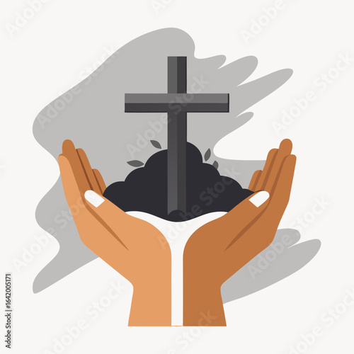 Minimalist Hands Holding Ashes Cross Symbol for Ash Wednesday