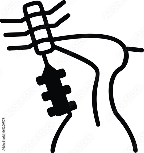 Vector art of neck pain illustration with cervical collar isolated on white background, depicting medical treatment, health problem, injury and support for neck recovery