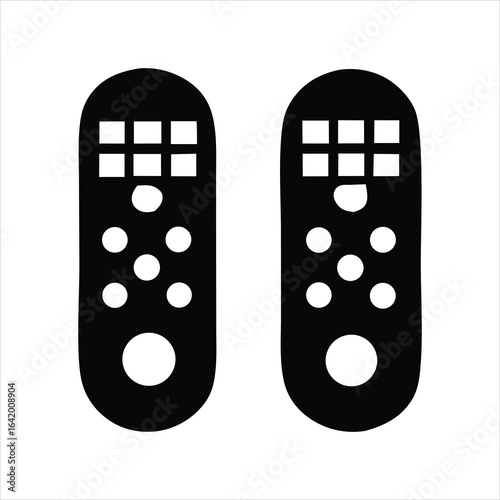 Two identical black remote controls with buttons and joysticks in a clean silhouette style