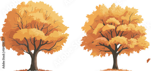 PrintAutumn trees with golden leaves, fall season landscape illustration, nature scenery with bright foliage, seasonal change, beautiful park environment, artistic view