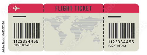 Flight Ticket Boarding Pass Vector Illustration with Barcode and World Map for Travel and Transportation