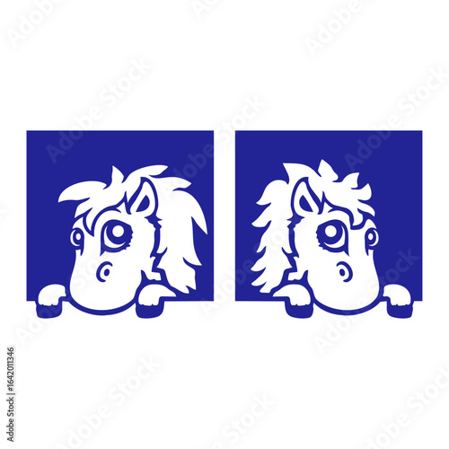 2 Horse Friends Look Out Stable Farm Door Riding Girl Cute Team