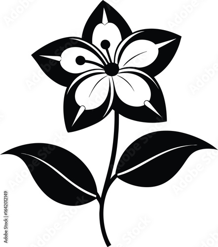 Minimalist black and white jasmine flower silhouette