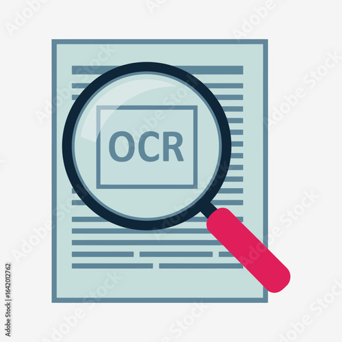 Optical Character Recognition (OCR) Concept Illustration with Magnifying Glass and Document