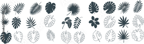 A Diverse Collection of Hand Drawn Tropical Leaf Silhouettes and Outlines Ideal for Modern Botanical and Jungle Themed Designs