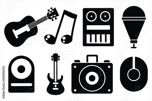 Collection of musical instruments and audio equipment silhouette