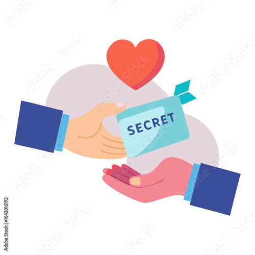 Hands Exchanging Heart Note Vector Illustration Symbolizing Secret Confession
