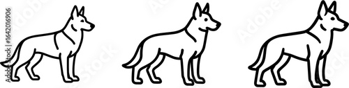 German shepherd dog full body standing side view outline vector