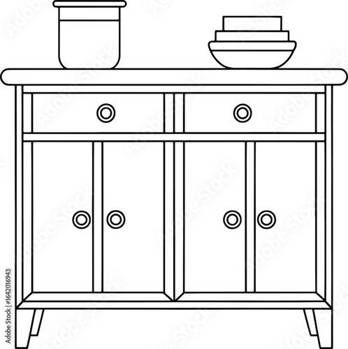 Elegant storage cabinet outline illustration for home decor and furniture designs and modern room concepts