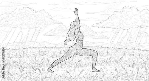 Yoga Warrior Pose in Nature