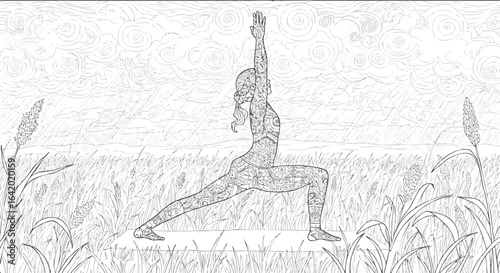 Yoga Warrior Pose in Nature