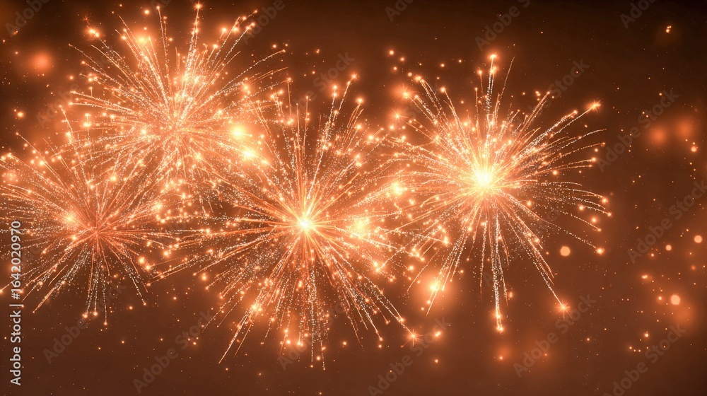 Fototapeta premium Brilliant Golden Fireworks Exploding in the Night Sky: Festive Celebratory Display Background