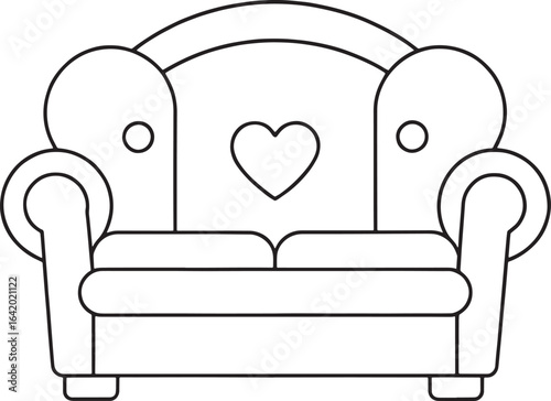 Black and white sofa outline with a heart design for kids bedroom or playroom decor projects
