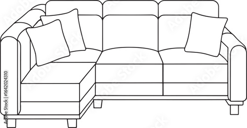 Stylish sectional sofa outline, perfect for interior design mockups and furniture catalogs, modern living room elegance