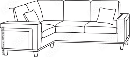 Modern sectional sofa outline with cushions perfect for interior design mockups and furniture catalogs