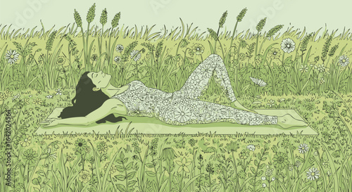 Woman in Yoga Pose in a Field