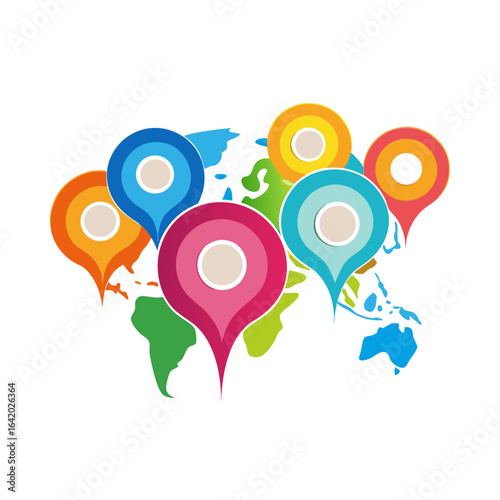 Colorful Speech Balloon Map Pins Forming World Map Outline, International Mother Language Day Vector