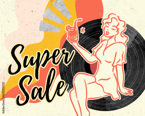 Retro party cinema background banner pin up style