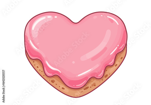 Heart-Shaped Cookie with Pink Glaze Cartoon Style.