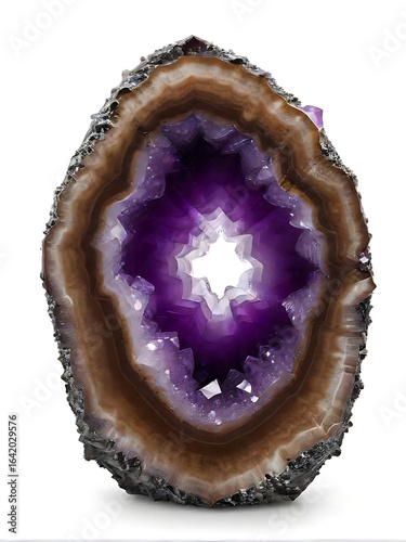 Chocolate Geode Slice Revealing Amethyst Inspired Crystals.