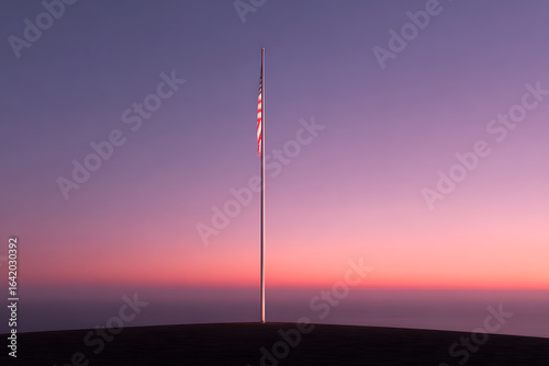 national mourning day, us flag lowered at sunrise, creating a solemn atmosphere for remembrance