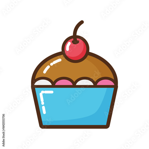 Sweet Temptation: A vibrant illustration of a cupcake topped with a cherry, showcasing its delicious appearance.