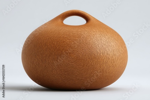 Ornate, ovoid decorative object with a handle.