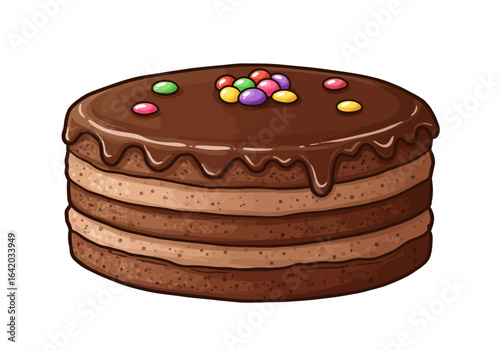 Delicious Chocolate Layer Cake with Colorful Candies.