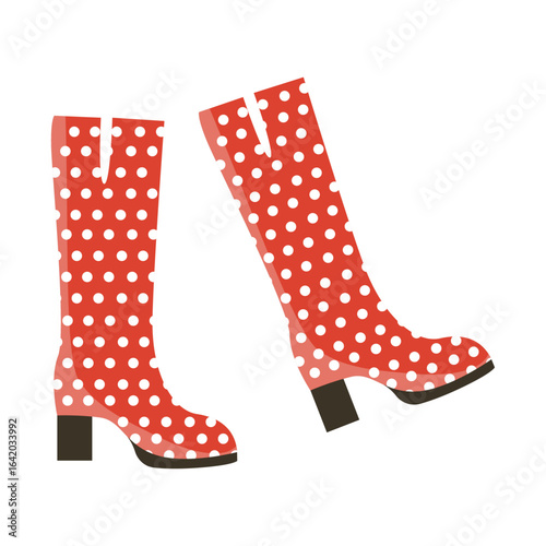 Retro Chic: A pair of vibrant red polka dot boots is a fashionable statement piece, offering a playful nod to vintage style and self-expression.
