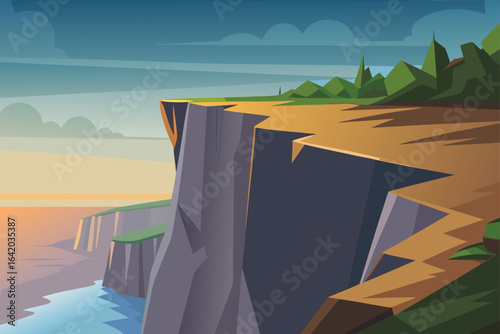 Clean Vector Illustration Cliff Edge With Morning Light