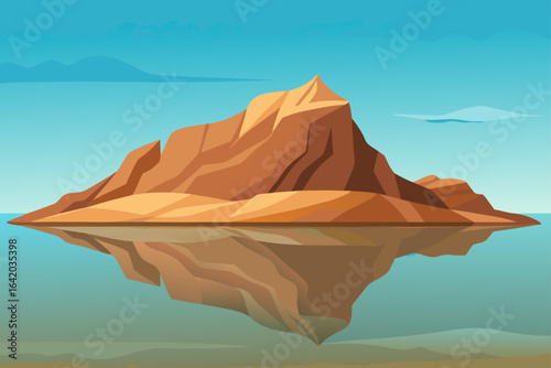 Clean Vector Illustration Desert Rock With Calm Water