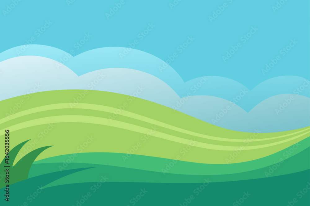 Obraz premium Clean Vector Illustration Single Wave With Grassy Shore