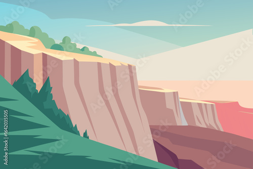 Clean Vector Illustration Pastel Tone Cliff Edge Illustration