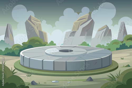 Clean Vector Illustration Millstone With Foggy Atmosphere