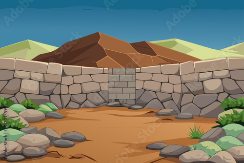 Clean Vector Illustration Stone Wall With Rocky Terrain