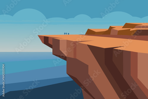 Flat Realistic Vector Style Cliff Edge With Horizon View