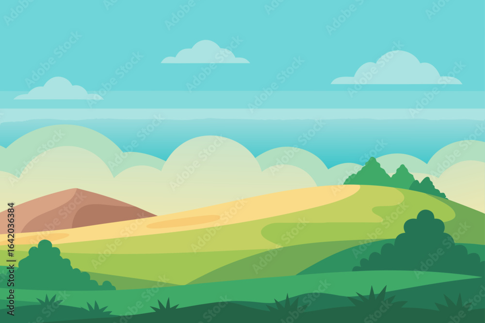 Fototapeta premium Flat Vector Skyline Background With Gentle Hills