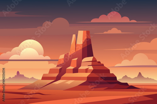 Gradient Flat Vector Style Desert Rock With Cloudy Sky