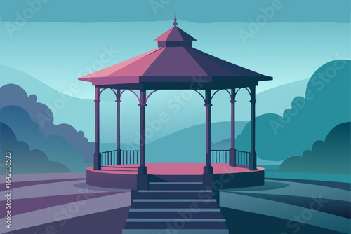 Gradient Flat Vector Style Gazebo With Foggy Atmosphere