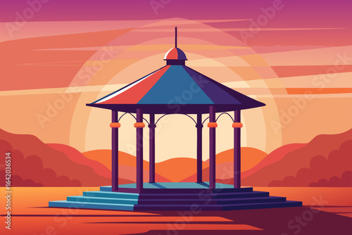 Gradient Flat Vector Style Gazebo With Warm Sunset