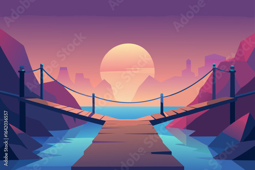 Gradient Flat Vector Style Minimalist Rope Bridge