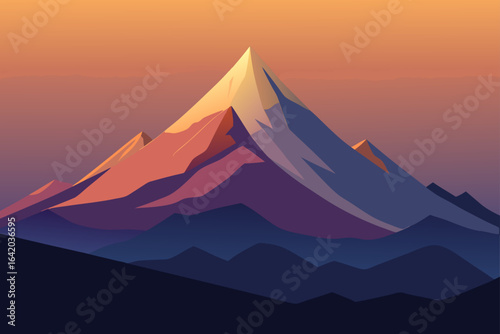 Gradient Flat Vector Style Mountain Peak With Horizon